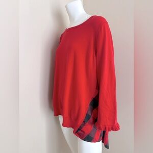 Crown & Ivy Red Plaid Layered Shirt Knit Sweater Christmas Cabin Style Size XL